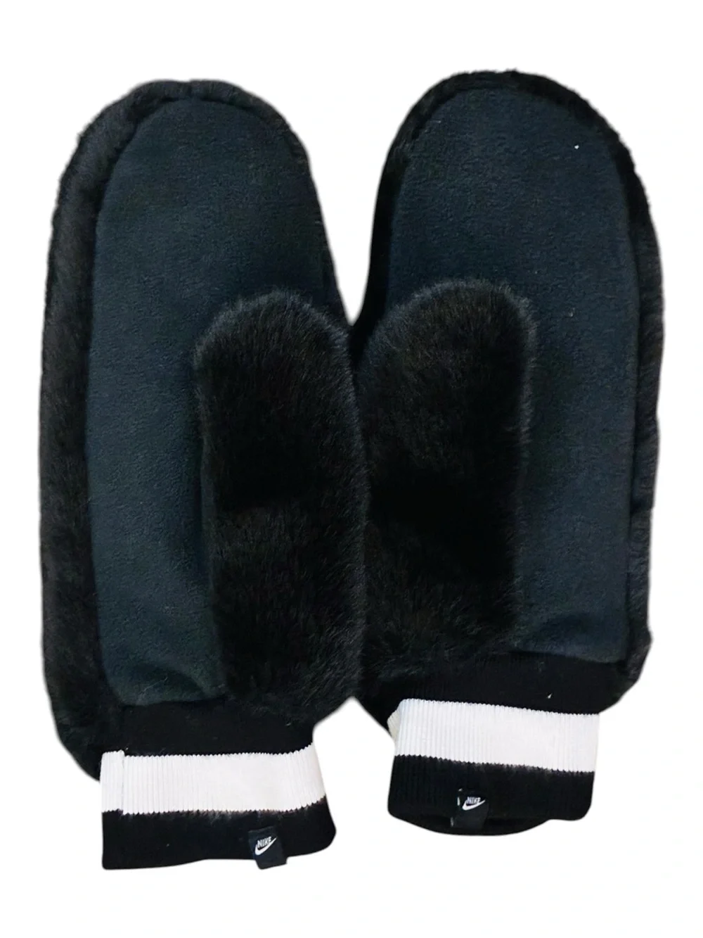Nike Black Faux Fur Mittens with White Logo